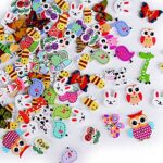 100pcs Boutons Bois Animaux Assortis Colorés avec 2 Trous pour Mercerie Couture Arinasat Album et Scrapbooking
