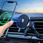 15W Qi Support Voiture Magsafe, [en Alliage d'aluminium] Magnétique Chargeur sans Fil Rapide Support Téléphone Accessoire Compatible avec iPhone 12/13/14 Pro/Pro Max/Mini/Plus
