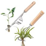 2 Desherbeur Manuel Pelle Jardinage Arrache Pissenlit Outillage de Jardin Outils de Jardinage Mauvaise Herbe Outil avec Poignée Bois Désherbeur en Acier Inoxydable pour Désherber Votre Jardin