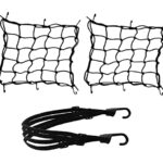2 Pieces Filet à Bagages Araignée Elastique (40 X 40cm) + 1 Pieces Ceinture de Bagages Elastique (60cm), annhao Casque de Moto à Net, pour Vélo Filet Moto Filet Bagage Filet Transport (Noir)