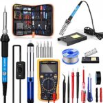 21in1 Fer à Souder Kit SREMTCH 60W Température Réglable avec Multimètre Numérique 200~450℃ Électrique de Precision 5 Pointe de Soudage,Pompe à Dessouder,Station de Soudage
