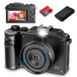 4K Appareil Photo Numérique avec Dual-Lens 48MP 18x Zoom Appareil Photo Numérique Compact Rétro Caméra Numérique Autofocus avec Lentille Grand Angle et Macro,Selfie Appareil,32G Carte,WiFi,Noir