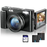 4K Appareil Photo Numérique Autofocus avec UV Lentille et 32G Carte SD 48MP Vlogging Caméra avec 3'' Écran 180° Rotatif Stabilisation Image Flash Appareil Photo Numérique Compact pour Tiktok