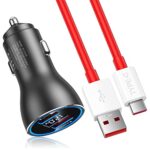 80W SuperVOOC Allume Cigare pour Oneplus 10 Pro/Nord 2T, ACOCOBUY Allume Cigare USB avec Câble USB C 1M, 2 Ports Chargeur de Voiture 65W Warp Charge pour Oneplus Nord CE 2/Nord 2/8 Pro/7/6 pour Oppo
