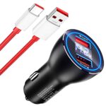 80W SuperVOOC Chargeur Allume Cigare USB pour Oneplus 10 Pro Nord 2T, Chargeur Voiture Rapide avec Câble USB C SUPERVOOC Charge pour Oneplus 11 Nord CE 2 Nord 2 8 Pro 8T Oppo Find X5 Pro X5 N2 Flip
