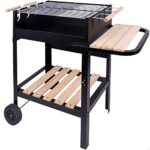 AKTIVE 52975 - Barbecue charbon et bois double gril 100,5 x 40 x 88,5 cm, 3 hauteurs réglables, 2 roulettes intégrées pour un transport facile, finitions en métal émaillé et bois