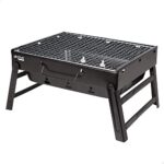 AKTIVE 63031 Barbecue portable à charbon en acier noir et rectangulaire, pliable, dimensions 35 x 27 x 20 cm, avec poignée, facile à transporter, grille de camping, terrasse, balcon