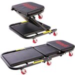 AREBOS 2 en 1 Chariot de Visite Mécanicien Chariot d’Atelier | 150 kg | Noir | avec Fonction Assise et Inclinée | 6 Roues