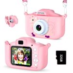 ASTGMI 2.0 Pouces Enfant Appareil Photo Numérique, Mini Caméra Enfant Rechargeable Caméscope Cadeau Jouet Filles Garçons de 3 à 10 Ans, vidéo HD 1080p, 32G SD Carte