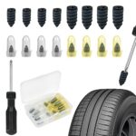 Adiwo Clous en Caoutchouc,16pcs Clous Pneus Voiture avec Tournevis, Universel Outil de Rapide Clou Reparation Pneu, Clous en Caoutchouc de Pneu sous Vide Convient aux Voitures, Motos, Camion (8S+8L)