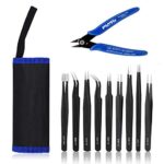 Anti-Statique 9 Pcs Pincettes De PréCision Outils Kit+ Pince Coupante Diagonale,Pour RéParation éLectronique, Soudure,éLimination Des Sourcils,Travaux Manuels,Laboratoire,Fabrication De Bijoux