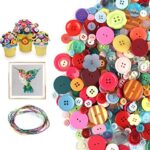 Artisanat Bouton Rond,ilauke 1200 Boutons Colorés en Résine de Couleurs Mélangées avec 10 Fils Colorés pour Couture,Projets Faits à la Main, Peinture sur Boutons Manuelle pour Enfants,2 et 4 Trous