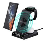 Aukvite Chargeur sans Fil 3 en 1, Induction Station de Charge pour Samsung S23/S22 Ultra/S22/S21/Fold 3/Flip 4/3,Station de Charge inductive avec Horloge Digitale pour Galaxy Watch 5/4/Galaxy Bud