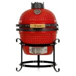 BBQ-Toro Kamado Haiiro Barbecue au charbon de bois Ø 32 cm avec thermomètre, poignée en bois | Rouge | Kamado en céramique, mini barbecue au charbon de bois, barbecue en céramique, Kamado BBQ