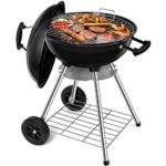 BEAU JARDIN Barbecue à Charbon de Bois 45 * 80cm Noir pour Pique-Nique Barbecue à Billes pour Charbon de Bois de Diamètre avec Bac à Cendres Amovible pour Barbecue Rond à Grille avec Surface de Gril