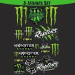 BOSYTRO 3 Pièces Autocollant Moto Cross, Autocollant Monster, Sport Racing Tuning Lot, Idéal pour Les Amoureux de la personnalité avec des Motos Tout-Terrain, des Casques et des Skateboards（8038）
