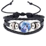 BVFRAFemme,Vintage Corde tressée Bracelet Noir Multicouche Torsion en Cuir perlé Rond Verre tête de Loup hurlement Animal tissé Bracelets pour Hommes Femmes Enfant ami Bijoux Faits à la Main Cadeau