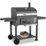 Barbecue au Charbon de Bois, Grill à Charbon avec Couvercle, Barbecue Charbon de Bois Grande Taille avec Cheminée, Barbecue Charbon sur Pied, à Roulettes, en Acier Inoxydable, 152x136x60cm