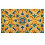 Baroni Home Paillasson Gain de Place Coco, Tapis d'Entrée avec Revêtement de l'envers en PVC, Peint à la Main, Motif à majolique Jaune et Bleu, 70X40 cm