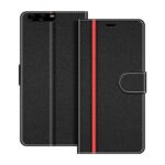 COODIO Coque en Cuir Huawei P10, Étui Téléphone Huawei P10, Housse Pochette Huawei P10 Fonction Stand Etui Coque pour Huawei P10, Noir/Rouge