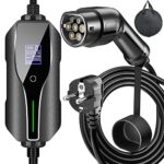 Chargeur EV Type 2 Câble de Charge 7.5M Zimiking 6/8/10/13/16A Unités de Charge de Voiture électrique réglables avec écran numérique IP67 étanche avec Sac de Transport (IEC 62196-2 Type 2 Femelle)