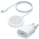 Chargeur Rapide à Induction 15W Compatible Magsafe avec Prise Adaptateur Secteur 20W Type USB-C, Chargement Aimanté Wireless Magnétique à Distance pour iPhone 14/14 Plus/14 Pro/14 Pro Max/13/12