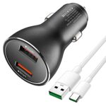 Chargeur Voiture USB 80W SUPERVOOC+QC30W,Chargeur Voiture Rapide avec Câble USB Type C pour SUPERVOOC Charge pour OPPO Find X5 X3/2 Neo/Pro/Reno 8/7/6/5 Pro,realme GT NEO 2 Pro,OnePlus 11 Nord 2 10Pro
