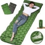 Ciskotu Matelas Isolant autogonflant 9 cm - Matelas Gonflable épais - avec Coussin - Matelas de Camping - pour Le Camping, la randonnée, la randonnée et Les Voyages en randonnée (Vert + Gris)