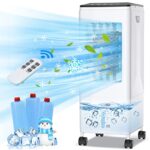 Climatiseur Mobile Silencieux, 5.5L Refroidisseur d'air Climatiseur Portable Économie d'énergie Ventilateur Humidificateur avec 3 Vitesses, Télécommande, 1-7H Minuterie, pour Maison Bureau Chambre