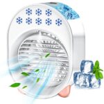Climatiseur Portable, climatiseur mobile silencieux, Mini ventilateur humidificateur, BelonLink USB Ventilateur Refroidisseur d'air Portable 4 en 1, 3 Vitesses 7 Couleurs LED Maison Bureau (blanc)