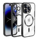 Coque Magnétique pour iPhone 14 Pro 6.1'' avec Magsafe [Extérieur de l'iPhone nu] [Couverture de caméra Intégrée] Etui Silicone Ultra Mince [Non jaunissant] Dos Anti Rayures, Transparent - Noir