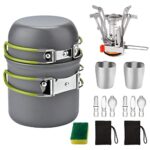 Cozywind Set de Casseroles Camping 1-2 Personnes Camping Poêlé en Aluminium Kit Casserole Camping 13 Pièces Batterie de Cuisine de Camping avec Mini Réchaud de Camping per Randonnée Pique-Nique (Vert)