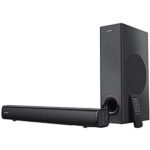 Creative Stage 2.1 Barre de son avec caisson de basses pour TV, ordinateur et écrans ultra larges, Bluetooth / Entrée optique / ARC / AUX, télécommande et kit de montage mural