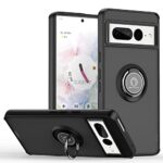 DEDUX Coque pour Google Pixel 7 Pro, Étui 【Translucide Dur PC】 【Souple TPU Frontière】 360°Ring Stand pour Support Voiture Magnetique Hybrid Holder Protection Cover. Noir