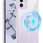 DOMAVER Transparent Coque iPhone 11 6,1 Pouces Compatible avec Magsafe Silicone Bling Coque de Téléphone iPhone 11 Antichoc Rigide Housse Hybrid Magnétique, Paillette