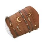 EdaryLot de 6 bracelets boho Étoiles et lune en cristal et pierres précieuses bracelet perles fait à la main chaîne de main pour femmes et fille