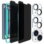 Ferilinso [5-en-1] Protection Verre Trempé pour iPhone 14 & iPhone 13 Ecran Anti Espion Accessoire 2 Pièces Vitre Protection 2 Pièces Protection Camera Objectif Arriere Appareil Photo