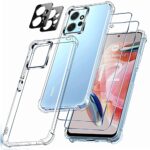 Ferilinso Protection Coque pour Xiaomi Redmi Note 12 4G Antichoc Transparente Silicone Accessoire, avec 2 Pièces Verre Trempé Protection écran 2 Pièces Caméra Arrière Protecteur