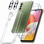 Ferilinso Protection Coque pour Samsung Galaxy A14 4G 5G Antichoc Transparente Silicone Accessoire, avec 2 Pièces Verre Trempé Protection écran 2 Pièces Caméra Arrière Protecteur