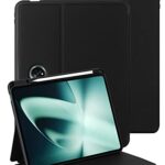 Foluu Étui pour tablette OnePlus Pad avec porte-stylo S, fin et léger, support à trois volets en cuir PU + étui antichoc en TPU pour OnePlus Pad 2023 (noir)
