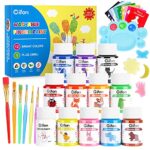 Gifort Peinture au Doigt, 12 x 30ML Peinture Bebe Non Toxique Lavable, Kit de Peinture au Doigt avec Pinceaux, Éponges, Cartes et Palette pour Enfants Bricolage Arts et Artisanat