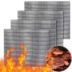 Gwhole Lot de 4 Pièces Grille Barbecue, Filet Barbecue Tapis de Cuisson Réutilisable et Découpable Grille Anti-adhésif pour Yaourtières Four Cuisson - 40x33cm