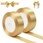 HAOMEEDUO 2 PCS Ruban de Satin Doré 25 mm x 22 m Ruban Doré Noël Bobine Ruban Satin Rubans pour Emballage Cadeau Ruban Decoratif Or Ruban Satin Mariage pour Artisanat Baptême Anniversaire Fête
