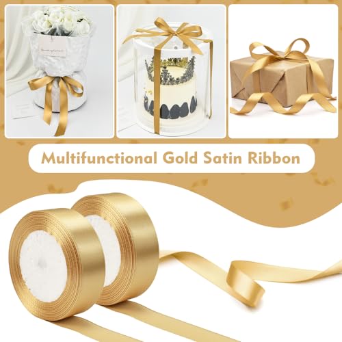 HAOMEEDUO 2 PCS Ruban de Satin Doré 25 mm x 22 m Ruban Doré Noël Bobine Ruban Satin Rubans pour Emballage Cadeau Ruban Decoratif Or Ruban Satin Mariage pour Artisanat Baptême Anniversaire Fête – Image 4