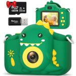 Hangrui Appareil Photo Enfant,2.0 Pouces Appareil Photo Numérique, 20MP/1080P Caméra avec Objectif Avant et Arrière,32G SD Carte, Lecteur de Cartes, Cadeaux pour Enfants de 3 à 12 Ans-Vert