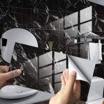 Hiser Rectangle Adhésive Décorative à Carreaux pour Salle de Bains et Cuisine Stickers Carrelage, Motif de Marbre 3D Mosaïque Imperméables Adhésive Décoration, 30x15cm (Noir,16Pièces)