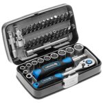 Högert HT1R462 Coffret à outils – Jeu de douilles tournevis à cliquet – Noir/bleu 1/4