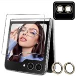 Holilo Pour Samsung Galaxy Z Flip 5 5G Verre Trempé + CaméRa ArrièRe Protecteur【1+1 Pièces】,9H Dureté aux Rayures RéSistant Verre Trempé Membrane, Sans Bulles HD Protection DéCran CaméRa Film-Doré