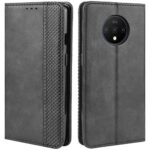 HualuBro Coque pour OnePlus 7T, Etui Housse à Rabat en Retro PU Cuir Flip Leather Case Cover Antichoc Portefeuille Protection Stand Coque pour OnePlus 7T 2019 (Noir)