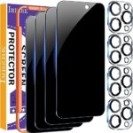 IMBZBK 4 Pièces Protection Verre Trempé pour iPhone 15 Pro Ecran Anti Espion Vitre Accessoire Coque Amical 4 Pièces Protection Camera Objectif Arriere Appareil Photo 6,1 Pouces